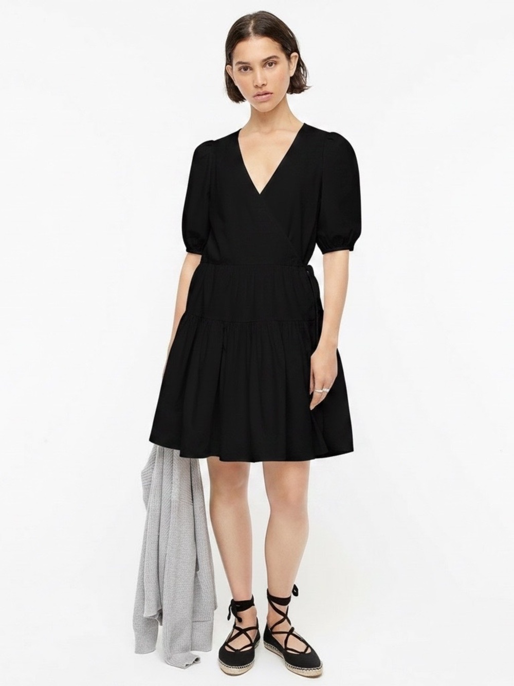 J.crew puff sleeve Cotton poplin wrap dress